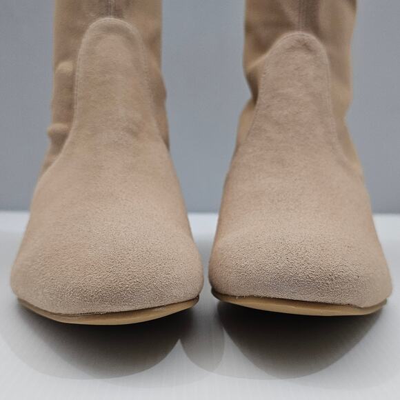 NEW Stuart Weitzman Siggy 60 Ankle Boot Womens 9 Beige Suede Stretch Block Heel - Picture 6 of 14